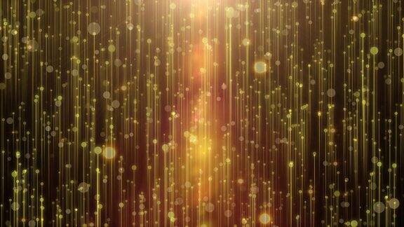 美丽的金色窗帘抽象背景与粒子雨