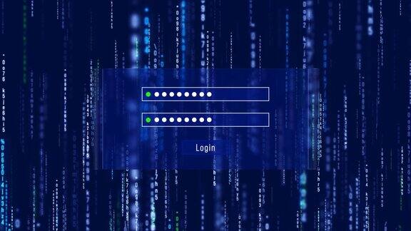 数字在屏幕上移动的二进制码数字背景和密码动画数字技术概念计算机语言hud界面黑客安全行矩阵背景
