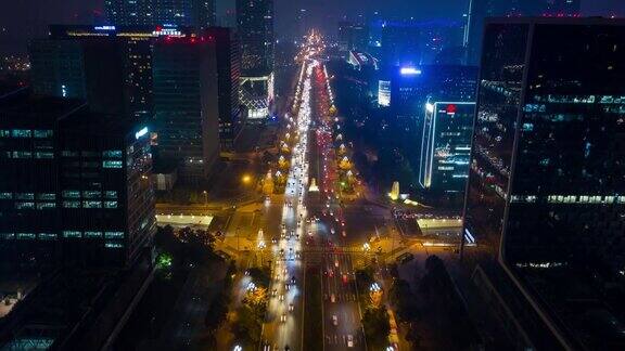 夜光成都市中心交通街道十字路口航拍延时全景4k中国