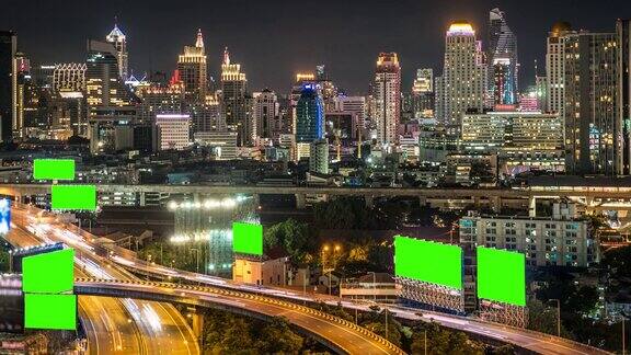 曼谷城市景观的时间流逝与色度键绿色屏幕