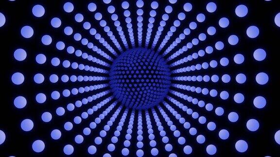 霓虹灯球在圆形隧道的球体幻觉循环动画