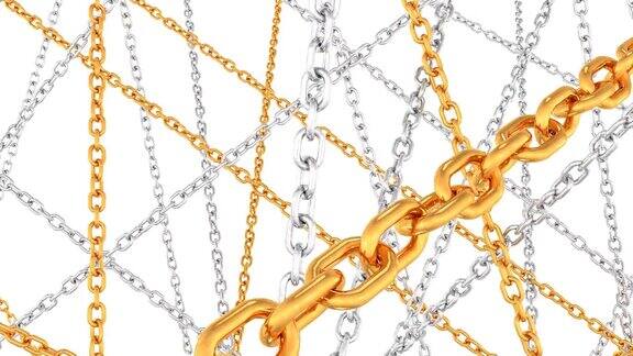 银色和黄金美丽的珠宝豪华金属链闪耀-4K无缝循环运动背景动画