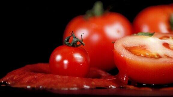 番茄樱桃掉落番茄酱溅