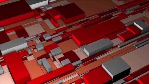 彩色立方体在三维表面运动彩色方块芯片的3D投影抽象的城市规划或由不同大小的立方体制成的微芯片