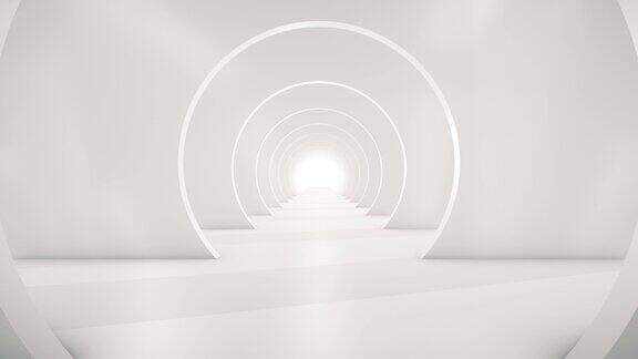 穿越未来的白色隧道抽象的3d动画照明廊道、室内设计、宇宙飞船、科学、实验室、技术、科学、建筑、工业