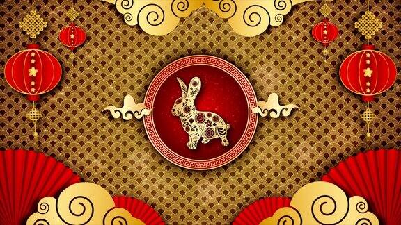 中国新年庆祝背景中国生肖兔子2023金色和红色的颗粒为中国装饰经典节日背景