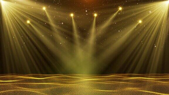 粒子波和灯光闪烁的颁奖舞台背景