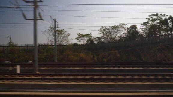 晴天广州城市火车公路旅行乘客座位窗户pov全景4k中国