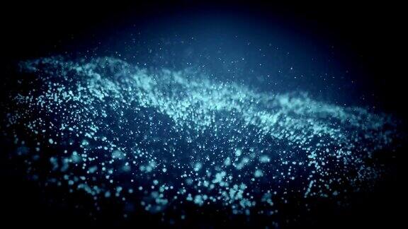 抽象粒子亮蓝色波背景3D波浪发光闪闪