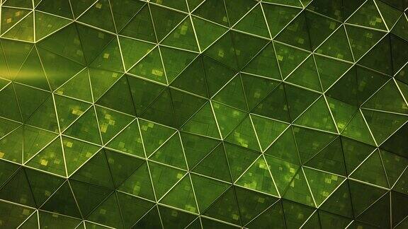 科幻绿色表面与三角形多边形无缝循环3D渲染动画