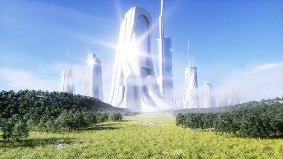 未来的城市未来鸟瞰图现实的4k的动画