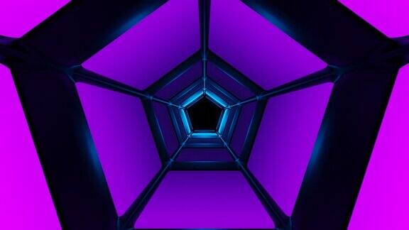 紫色六边形隧道抽象卡通环形动画3d渲染