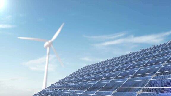 太阳能电池板和风力涡轮机太阳能电池板风能绿色免费清洁能源