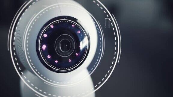 机器人家庭安全摄像头检查周围区域安全未来的摄像头扫描周围的环境