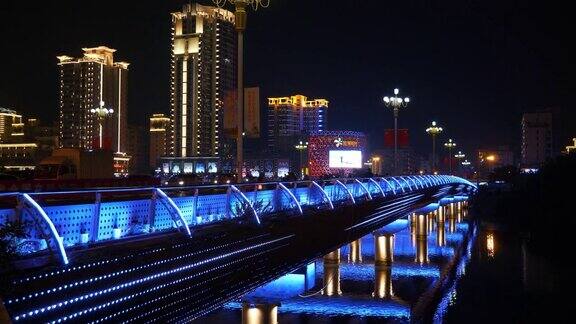 夜景时间照明三亚市滨江交通大桥全景4k中国海南