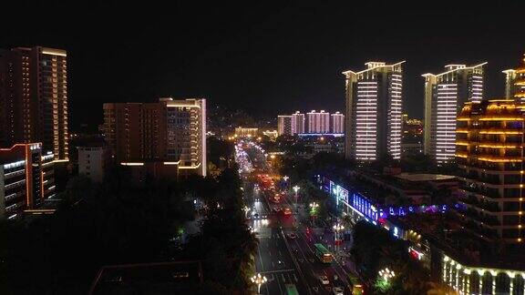 夜光三亚城市景观交通街道航拍全景4k中国海南