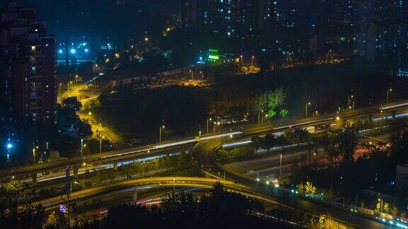 夜景时间照亮成都城市交通街道道路屋顶延时全景4k中国