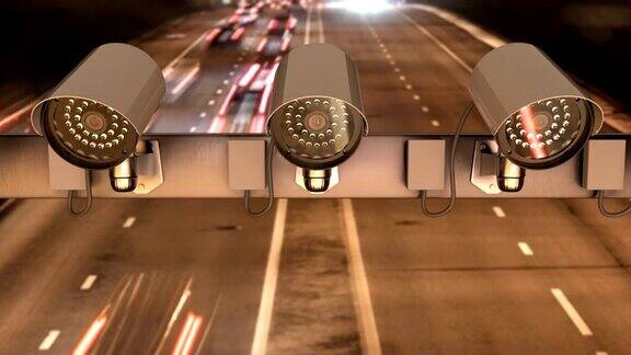 在高速公路上方安装安全摄像头用于监控交通延时