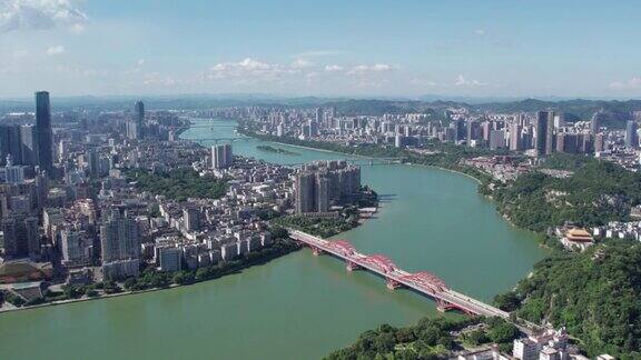 航拍中国广西柳州的城市风光