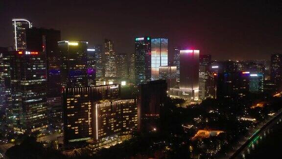 杭州市区夜景时间照明市区滨江交通湾航拍全景4k中国