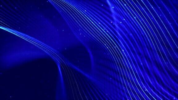 4k循环科幻粒子背景与散景和灯光效果发光的蓝色粒子形成线表面复杂的结构在平滑运动就像在微世界或空间粒子字符串13