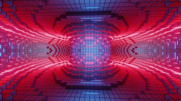红色抽象背景内旋转像素环面隧道3d渲染无缝循环非功能性测试Vj和Dj循环酒吧夜总会音乐节锐舞闪闪发光