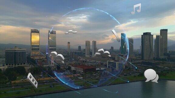 智慧城市IOT物联网ICT数字技术未来感、自动化管理智能数字技术安全与电力能源可持续的虚拟城市增强