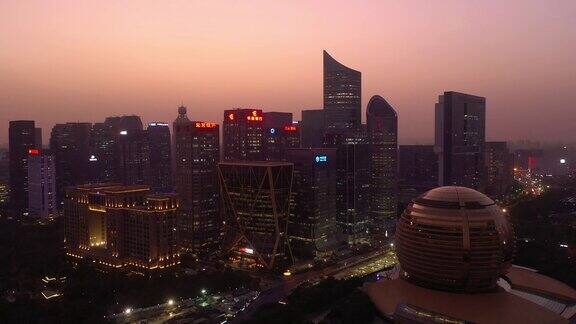 日落时分天空杭州市区现代主要广场航拍全景4k中国