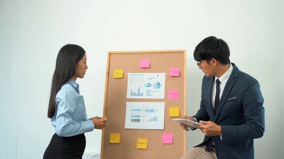 两个企业naka正在通过会议室的分析板展示他们的收益