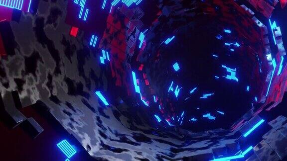 在VJ循环3d渲染的闪烁灯光下飞过幻想隧道迪斯科俱乐部和音乐节