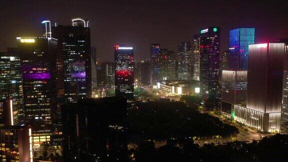 夜光杭州市区现代建筑航拍全景4k中国