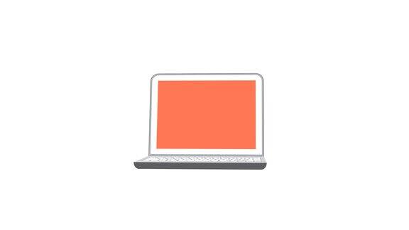 笔记本电脑图标在平面风格旋转的白色背景