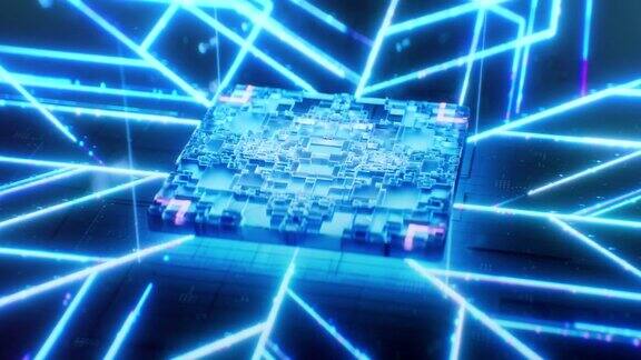 蓝色抽象背景与CPU为人工智能