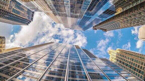 时间流逝芝加哥市中心摩天大楼的上升角度
