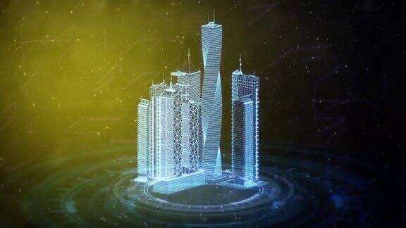 cg产业3D动画描描城市区域旋转