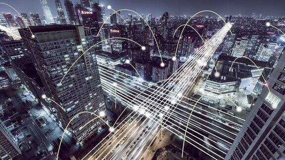智慧城市和城市网络夜间鸟瞰图北京中国