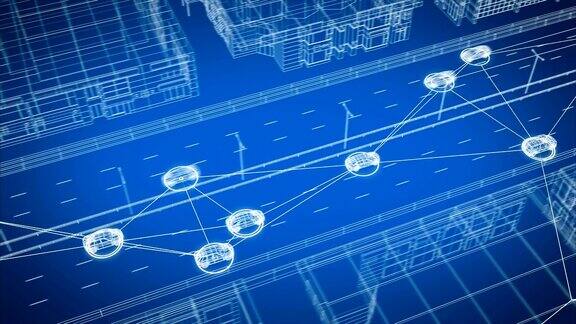 智能汽车系统数据与城市街道上所有交通工具无缝交换数字网络中连接高速公路上所有车辆的闭环三维动画控制系统