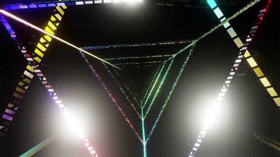 三角形几何魔法隧道旋转形状闪烁多彩的和明亮的音乐3d渲染闪烁迪斯科舞蹈夜总会Dj和Vj