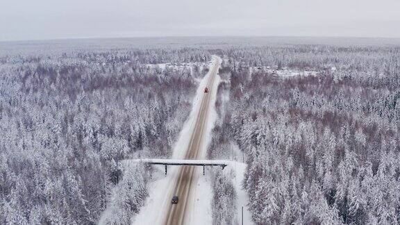 俄罗斯北部的雪道鸟瞰图