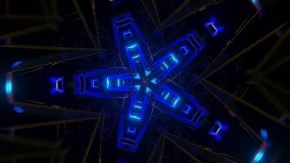 星形隧道无缝环形霓虹灯动画VJ循环3d渲染