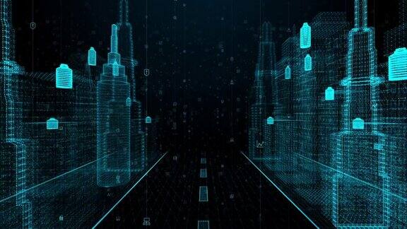 数字城市、数字空间与粒子技术和数字数据网络连接的背景概念