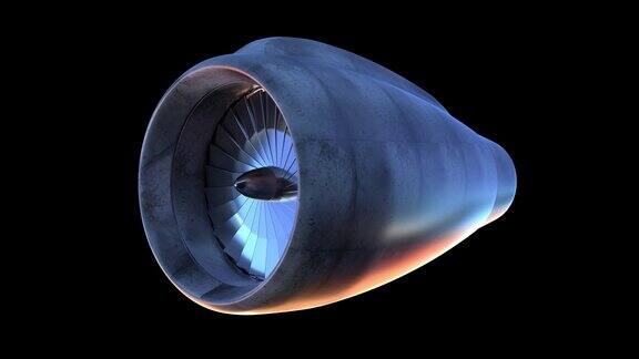 飞机涡轮引擎可循环的3D动画阿尔法通道包括