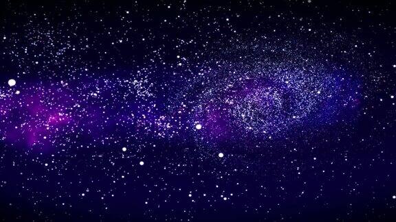 深空星系螺旋星系银河系的动画在太空中穿越星场和星云展示一个旋转的螺旋星系3D渲染
