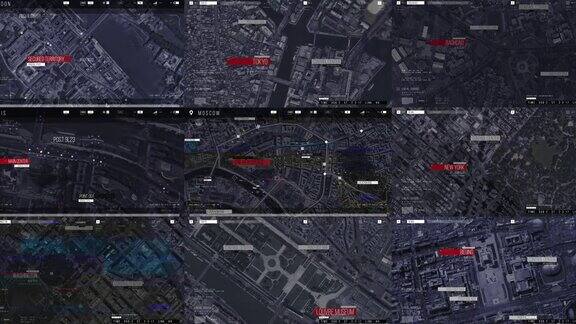 无人机跟踪镜头:白色自动驾驶汽车穿过城市概念:人工智能扫描周围环境检测汽车