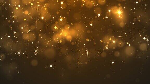 金色的闪烁粒子与明星奢侈品的背景毛圈4k的视频