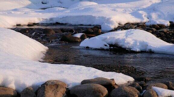 冬季阿尔泰河沿岸被冰雪覆盖