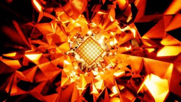 Vj循环抽象运动背景橙色音乐波立方体在闪亮的隧道
