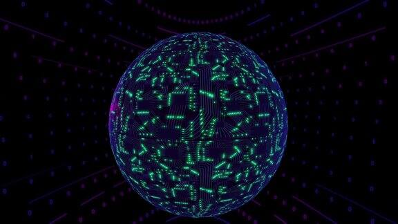 三维数字概念球体行星与电路板和cpu数字神经网络CPU的涟漪