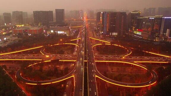 日落时分夜光成都市交通路口街道航拍全景4k中国