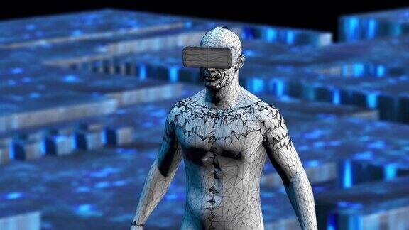 超宇宙概念戴着虚拟现实头盔的人工智能
